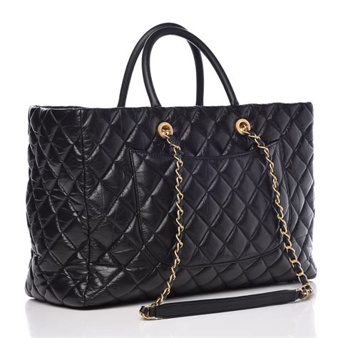 chanel shopping tote black|chanel quilted shopping tote.